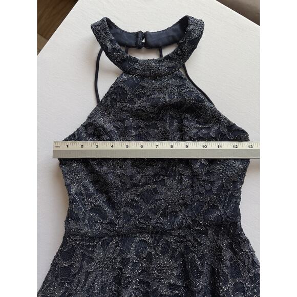 B Smart Women's Jr 3 Navy Blue Glitter Halter Skater Party Mini Dress Whimsigoth - Picture 8 of 11